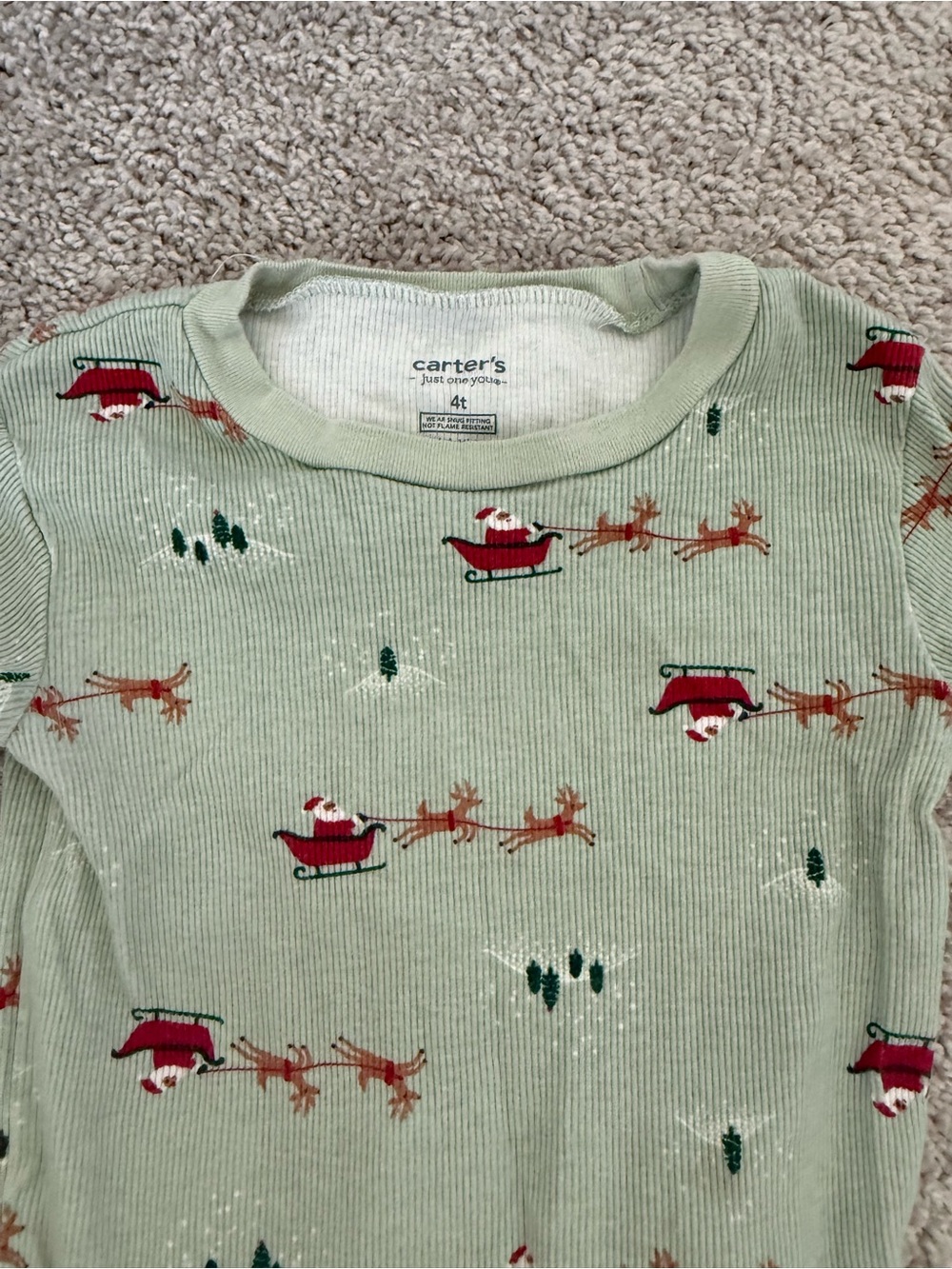 Carter's Green Ribbed Holiday Santa pjs